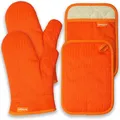 Produktbild: Coziselect Ofenhandschuhe, Hitzebeständige Topfhandschuhe und Topflappen Set, Silikon Anti-Rutsch Design, Geeignet für Kochen, Backen, Grillen, Orange