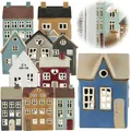 Produktbild: LS-LebenStil Teelichthaus Lichthaus 17cm Blau Creme Keramik Fachwerkhaus Nyhavn Teelichthalter