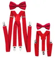 Produktbild: axy® Vater-Sohn Partnerlook Hosenträger mit Fliege Set für Herren-Damen-Kinder (Rot (Herren 2,5cm + Kinder Hosenträger Breit 2,5cm))