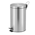 Produktbild: PROREGAL Runder Tretabfallsammler mit herausnehmbaren Kunststoff-Inneneimer | 12 Liter, HxBxT 40x29,5x25,5cm | Matt Silber