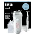 Produktbild: Braun Silk-épil 5, Epilierer Damen / Haarentferner für langanhaltende Haarentfernung, inkl. Bikinitrimmer (Haartrimmer Intimbereich), Ladyshaver, 5-230, Weiß/Flamingorosa