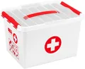 Produktbild: Erste-Hilfe-Box Sunware Q-line, inkl. Einsatz mit Fächerteilung, 22 l, B 400 x T 300 x H 260 mm, weiß/rot 655512