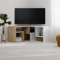 Produktbild: HOCUS PICUS Moderne Eck- und Flach-TV-Einheit, vielseitiges Design, TV-Tisch bis zu 109 cm, freie Kombination, Media-Entertainment-Center für Heimbüro, Aufbewahrungsregal für Wohnzimmer (Eiche, Weiß)