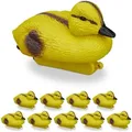 Produktbild: Teichente, 10er Set, schwimmende Entenküken, für den Gartenteich, Kunststoff, Deko Schwimmente, gelb/schwarz - Relaxdays
