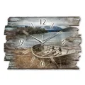 Produktbild: Kreative Feder Designer Wanduhr „Boot“ aus Holz 40x27cm im Shabby Style Design - Designeruhr mit flüsterleisem Uhrwerk ohne Ticken (Boot, leises Quarzuhrwerk)