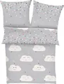 Produktbild: s.Oliver Junior Kinderbettwäsche Clouds mit Wolken und Sternen, Satin, 2 teilig, Markenbettwäsche aus 100% Baumwolle mit Reißverschluss