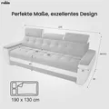 Produktbild: Robin Diana Sofa mit Schlaffunktion ohne Bettkasten 3 Verstellbare Kopfstützen Wohnzimmer-Sofa Schlafsofa Freistehende Couch Schlafcouch Wohnzimmermöbel 230x95x90