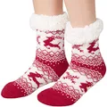 Produktbild: dressforfun 900850 Unisex Weihnachts Kuschelsocken mit Rentiermotiv, dick gefüttert & Plüschrand, rot weiß - diverse Größen - (43-46 | Nr. 303481)