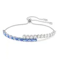 Produktbild: Swarovski Matrix Tennis Armband, Rhodiniertes Damenarmband mit Klaren und Blauen Zirkonia in Rund- und Baguette-Schliffen, Mit Kugelschiebeverschluss, Armbandlänge: 16-24 cm, Armbandbreite: 0.7 cm