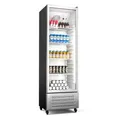 Produktbild: Klarstein GrandCooler 306L Getränkekühlschrank - Doppelverglaste Tür, Aluminium-Tür, LED-Beleuchtung, Mechanischer Thermostat, 0 °C bis 10 °C, 4 Räder, Energieklasse B