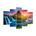 Produktbild: Mehrteilige Bilder auf Glas 150x100cm Glasbild Sonnenuntergang Wasserfall Island Vulkan Groß XXL Wanddeko Schlafzimmer Küche Set 5 teilige Wandbilder Dekoration Wohnzimmer Modern Art GEA150x100-2963