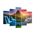 Produktbild: Wandbilder 150x100cm Glasbild Sonnenuntergang Wasserfall Island Vulkan Bilder