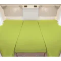 Produktbild: G BETTWARENSHOP – Spannbettlaken für Wohnmobile & Wohnwagen – Spannbetttuch Set 3-teilig für 2 Längsbetten + Mittelteil – Jersey Bettlaken für Heckbetten 2 Längsbetten + Mittelteil, apfelgrün