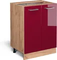 Produktbild: Vicco Küchenunterschrank R-Line, 60 cm ohne Arbeitsplatte, Rot Hochglanz/Goldkraft Eiche