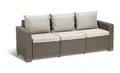 Produktbild: Keter California Gartensofa, ausgestattet mit drei Sitzen und Kissen auf Sitzfläche und Rückenlehne, 198 x 68 x 71,5 cm, hergestellt mit charakteristischer geflochtener Oberfläche, Farbe Cappuccino