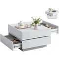 Produktbild: SeedWave Couchtisch Sofatisch, 360° Drehbare Ober-Tischplatte, 2 Grifflosen Schubladen, Erhöhte Seitenböden rund um Arbeitsplatte; Ohne Füße zum Stabilität weiß