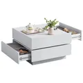 Produktbild: Couchtisch Sofatisch, 360° Drehbare Ober-Tischplatte, 2 Grifflosen Schubladen, Erhöhte Seitenböden rund um Arbeitsplatte; Ohne Füße zum Stabilität