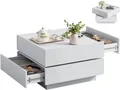 Produktbild: SeedWave Couchtisch Sofatisch, 360° Drehbare Ober-Tischplatte, 2 Grifflosen Schubladen, Erhöhte Seitenböden rund um Arbeitsplatte, Ohne Füße zum Stabilität