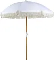 Produktbild: BELIANI Sonnenschirm Weiß Stoff-Bespannung Rund  150 cm mit Volant Regenschutz Holzmast Neigungsfunktion Kurbel Boho Garten Outdoor Balkon Terrasse