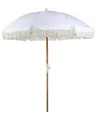 Produktbild: Beliani Sonnenschirm mit Volant Regenschutz Holzmast weiß rund ⌀ 150 cm Boho Mondello