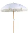 Produktbild: Sonnenschirm mit Volant Regenschutz Holzmast weiß rund  150 cm Boho Mondello