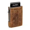 Produktbild: SecWal Kartenetui mit Münzfach Druckknopf inkl. Geschenkbox - Made in Germany - Echtleder Mini Geldbörse inkl. E-Book für Damen und Herren - RFID Schutz Geldbeutel klein (Hunter Braun)