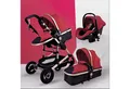 Produktbild: TPFFamily Kombi-Kinderwagen Babyschale Baby Buggy Babywanne 5-Punkt-Sicherheitsgurt Moskitonetz, Getränkehalter Kinderwagen 3 in 1 inkl. großem Zubehörset Rot