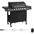 Produktbild: Taino Red 6+1 Gasgrill Set mit Drehspieß Grillwagen BBQ Edelstahl-Brenner Gas-Grill Schwarz