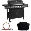 Produktbild: Taino - red 6+1 Gasgrill mit Drehspieß bbq grillwagen Edelstahl Brenner+ Seitenkocher schwarz