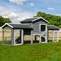 Produktbild: MyAnimal Hasenstall MH-03 Doppelstockhaus mit Garten, Freilauf, Kiefernholz, verzinkter Draht (Grau/Weiß XXL 2.0)
