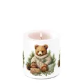 Produktbild: Ambiente Kerze Stumpenkerze Wachswindlicht 9 cm hoch Brenndauer ca 35h niedlicher Teddy Bär Winter Weihnachten Tischdekoration