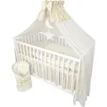 Produktbild: 13 teiliges Babybett-Komplett-Set Happy Leo inkl. höhenverstellbarer Matratze bestickt für Neugeborene, Babys und Kleinkinder (Teddybär Mond hel... - Beige
