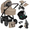 Produktbild: Lionelo Bianka 3in1 Kinderwagen, Autotransporter, Autositz, klappbar, Travel System Rückenlehne verstellbar 360o Räder Polsterung, Verdeck XXL-Beige