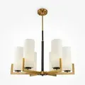 Produktbild: Maytoni Kronleuchter Metall in Schwarz und Messing sechs weiße zylindrische Glasschirme E27-Fassungen – Fortano | Maytoni