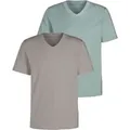Produktbild: T-Shirt »Regular Fit,« 2er-Pack, Freizeitshirt mit Kurzarm, V-Ausschnitt aus reine Baumwolle, Gr. S (44/46), stein / mint, , 98254003-S