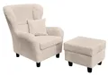 Produktbild: Ohrensessel mit Hocker Landhausstil Polster-TV-Lesesessel Cordstoff Beige Creme