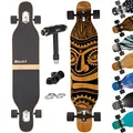 Produktbild: Mach1 Bambus Longboard mit Keramik Kugellager + T-Tool - Skateboard Drop Through Cruiser Komplettboard (Mask)
