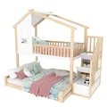 Produktbild: Etagenbett mit 2 Schlafgelegenheiten, Stauraum, Treppe und Rausfallschutz und Lattenrost, 90x200cm/140x200cm, Kinderbett, Kiefer