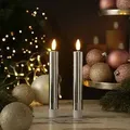 Produktbild: LED Stabkerzen Dinnerkerzen Tafelkerzen Spitzkerzen 17cm silber glänzend 2St