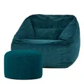Produktbild: Icon Morgan Sitzsack Sessel mit Hocker für Erwachsene, Blaugrün, Flauschiger Cord Stoff, Riesen Sitzsack Cord mit Füllung, Bean Bag Chair, Bequemer Sessel Wohnzimmer, Lounge, Schlafzimmer, Büro