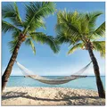 Produktbild: ARTland Wanddeko Glasbilder Wandbild Glas Bild einteilig 40x40 cm Quadratisch Strand Meer Südsee Karibik Palmen Insel Urlaub Natur Hängematte T4TO