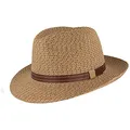 Produktbild: Breiter Strohhut Bogarthut Sommerhut Sonnenhut aus 100% Papier knautschbar Besonders Leicht, Flexibel, Hautfreundlich Bequem Braun meliert Kunstlederband, M