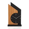 Produktbild: Standuhr „Skyscraper“ aus Holz – Schwarze Tisch-Uhr mit brauner Eiche-Applikation; Größe ca. 34,5x20x5cm (Applikation Eiche braun, leises Funkuhrwerk)