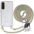 Produktbild: EAZY CASE Handykette kompatibel mit Galaxy A56 Handyhülle mit Metall Umhängeband und Ersatz Kordel schwarz, Handykordel mit Schutzhülle, Stylische Kette, Metall - Gold