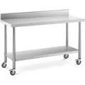 Produktbild: Royal Catering Edelstahltisch mit Rollen - PREMIUM - 60 x 150 cm - 160 kg - Aufkantung -