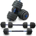 Produktbild: Lacestone 2in1 Hantelset 40 Kg Kurzhantel Langhantel Set Hanteln Krafttraining Gewichte MS-18214 - Schwarz/Blau