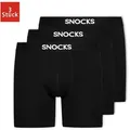 Produktbild: SNOCKS Boxershorts Enge Unterhosen mit längerem Bein Herren Männer (3-St., 3 Stück) aus Bio-Baumwolle, ohne kratzenden Zettel, bequem durch längeres Bein schwarz XL