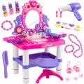 Produktbild: Kinderplay Schminktisch Kinder Schminktisch für Mädchen - Frisiertisch Spielzeug, Mädchen Schminkkopf Spieltisch Kinder, Rosa Schminktisch mit Hocker und Zubehör, Licht, Ton, KP2798