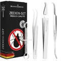 Produktbild: Schwertkrone® Zeckenzange 4er Set [Premium Edelstahl] - Zeckenzange für Hunde, Katze & Mensch - Zeckenpinzette Mensch & Tier - Zeckenhaken für Hunde - Zeckenzange Kinder - Zeckenset 4-teilig