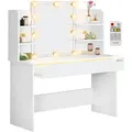 Produktbild: Schminktisch Lucia 140x110x40cm Spiegel Schublade Led Beleuchtung 3 Fächer Ablagen Schlafzimmer Frisiertisch Schminkkommode Make-up Holz Weiß 108x40x140cm Weiß Mit Led - Casaria
